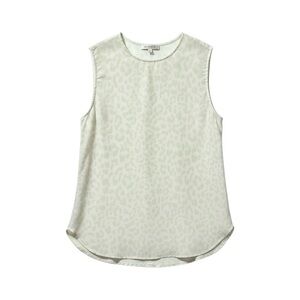 Equipment Silk Sleeveless Blouse Size XS White Light Green Leopard Print